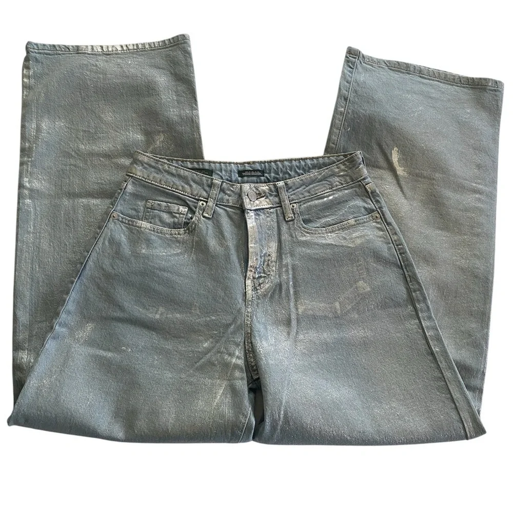 Wild Fable Metallic Silver High-Rise Wide Leg Jeans – Size 6/28 - Picture 2 of 9